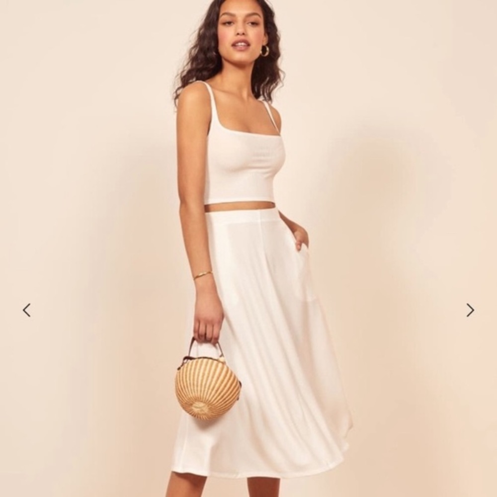 Reformation White Midi Skirt